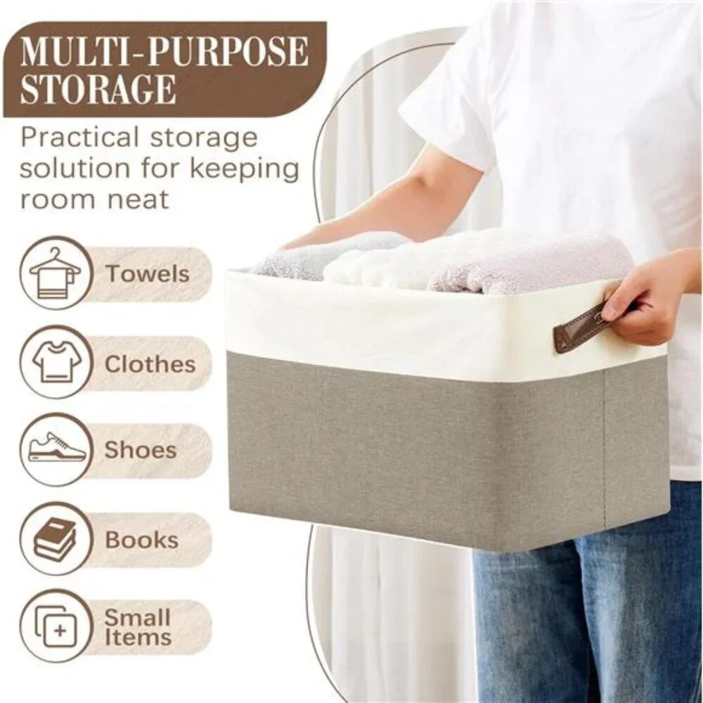 Collapsible Fabric Storage Bins Set of 3 Large Shelf Organizers with Handles